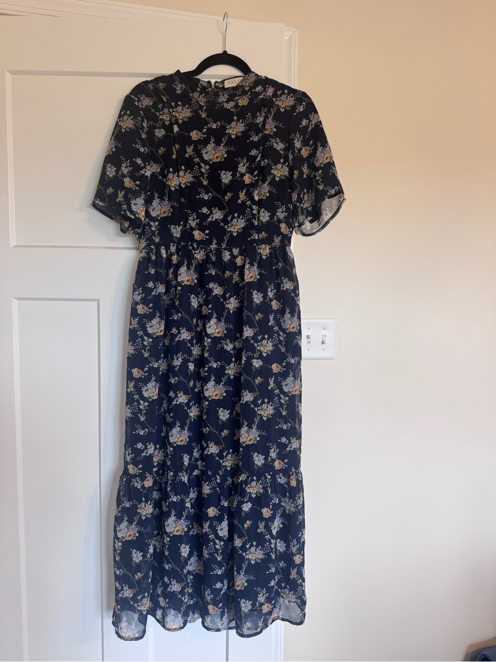 Roolee Navy Floral Nursing Maxi Dress with Short Sleeves